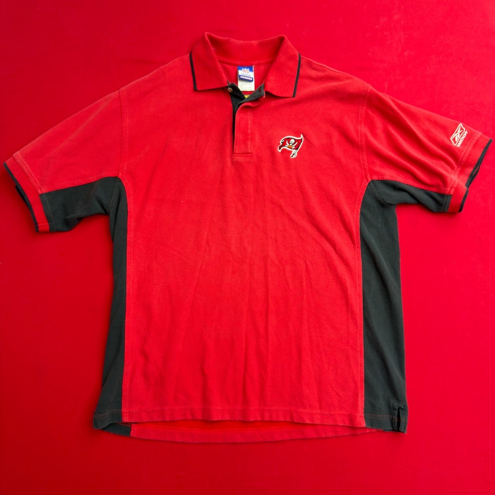 VTG Y2K Reebok Tampa Bay Buccaneers NFL Polo Shirt Mens XL Red Colorblock Logo